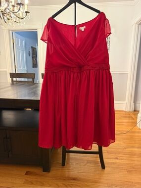 ❤️ Radiant & Classic! Tevolio Crimson Red Chiffon Flutter Sleeve Cocktail Dress